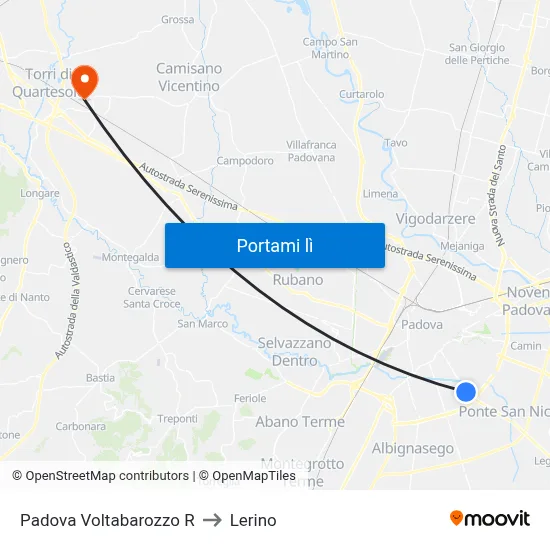 Padova Voltabarozzo R to Lerino map