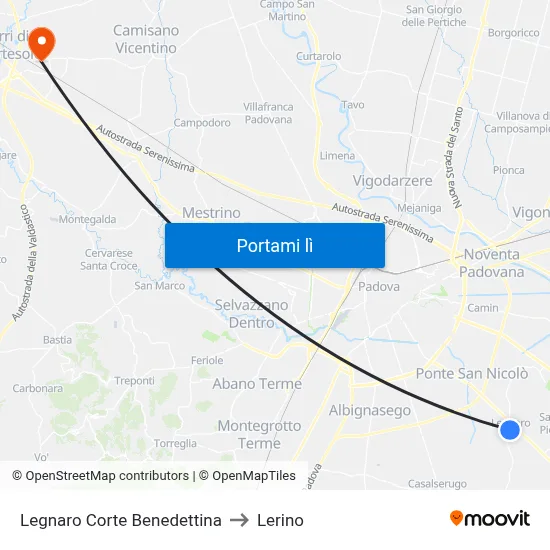 Legnaro Corte Benedettina to Lerino map