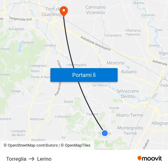 Torreglia to Lerino map