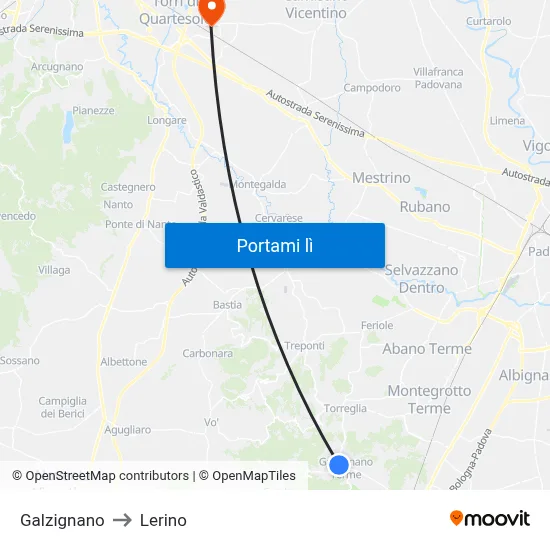 Galzignano to Lerino map