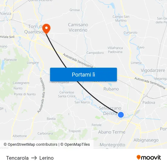 Tencarola to Lerino map