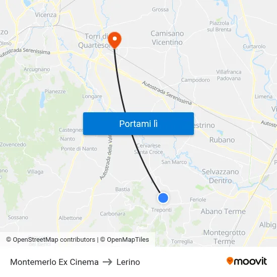 Montemerlo Ex Cinema to Lerino map