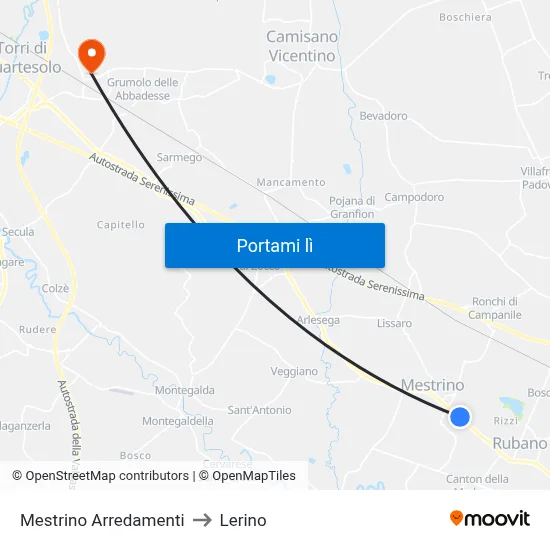 Mestrino Arredamenti to Lerino map