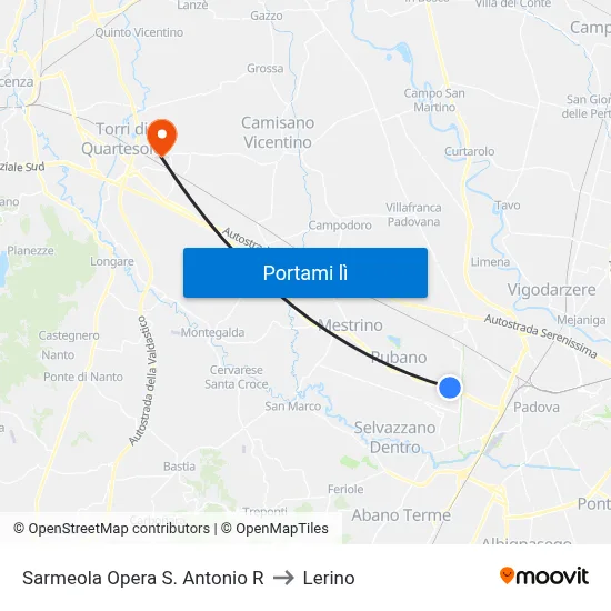 Sarmeola Opera S. Antonio R to Lerino map