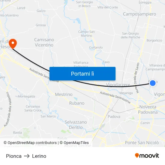 Pionca to Lerino map