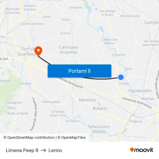 Limena Peep R to Lerino map