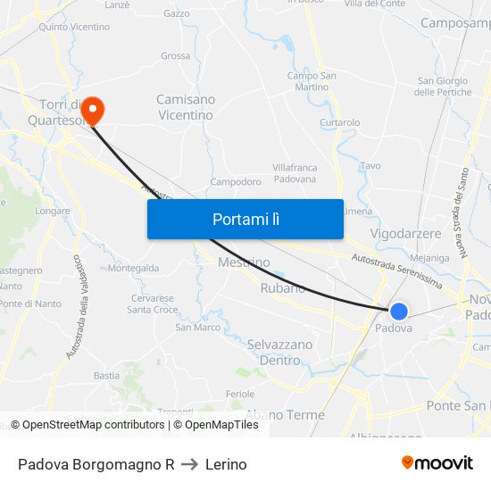 Padova Borgomagno R to Lerino map