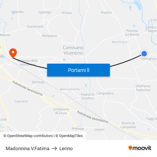 Madonnina V.Fatima to Lerino map