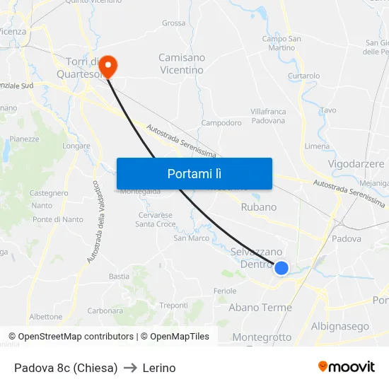 Padova 8c (Chiesa) to Lerino map