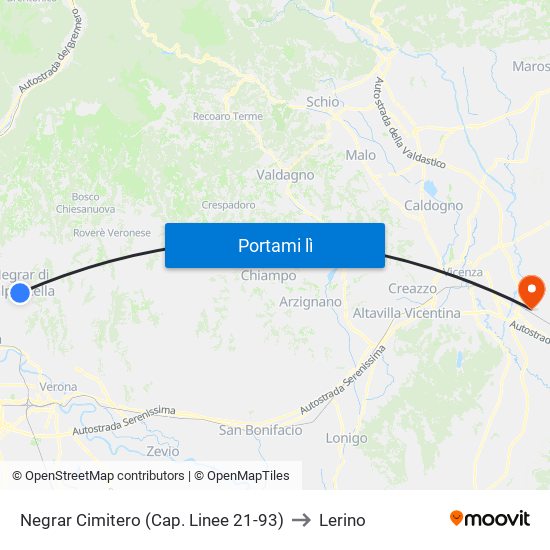Negrar Cimitero (Cap. Linee 21-93) to Lerino map