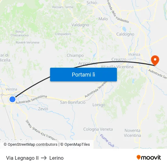 Via Legnago II to Lerino map