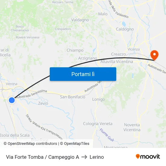 Via Forte Tomba / Campeggio A to Lerino map