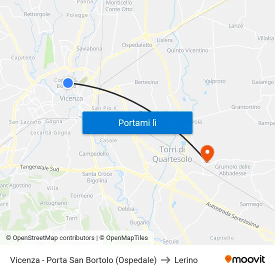 Vicenza - Porta San Bortolo (Ospedale) to Lerino map