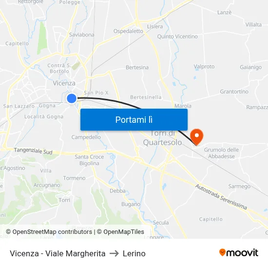 Vicenza - Viale Margherita to Lerino map