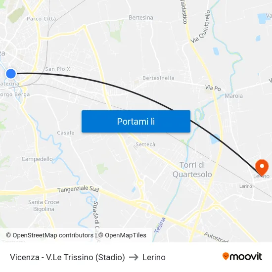 Vicenza - V.Le Trissino (Stadio) to Lerino map