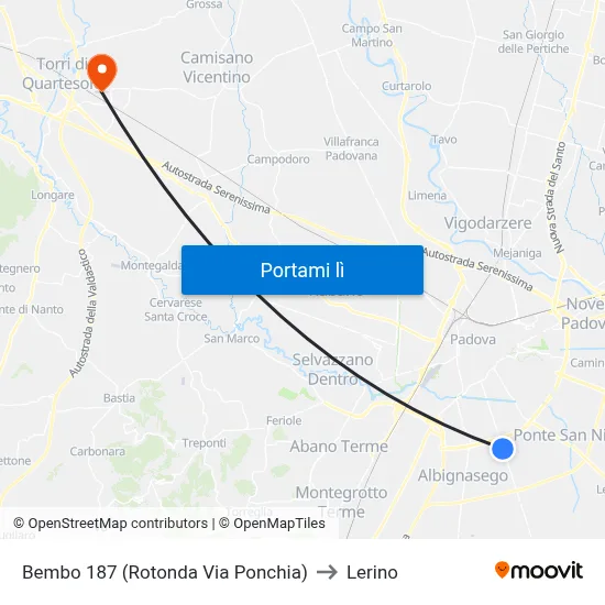 Bembo 187 (Rotonda Via Ponchia) to Lerino map