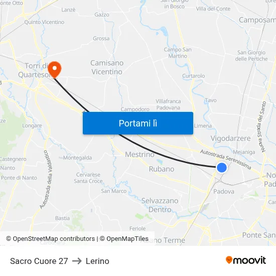 Sacro Cuore 27 to Lerino map