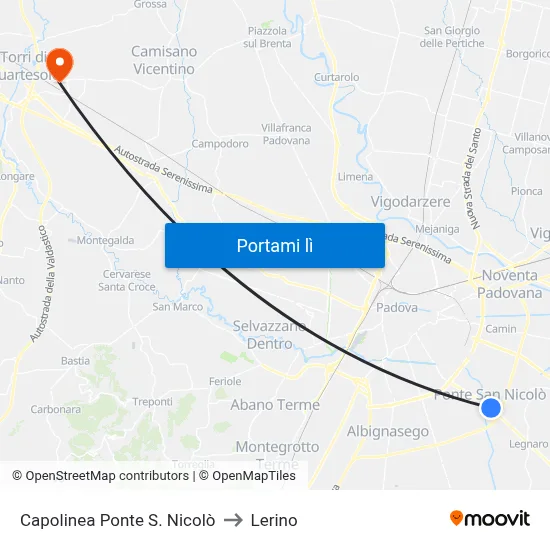 Capolinea Ponte S. Nicolò to Lerino map