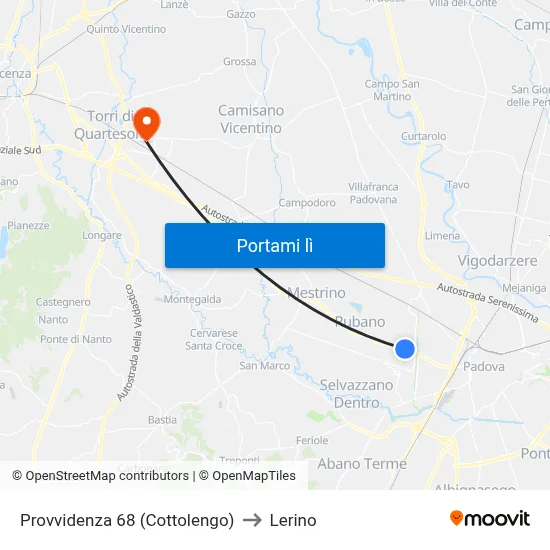 Provvidenza 68 (Cottolengo) to Lerino map
