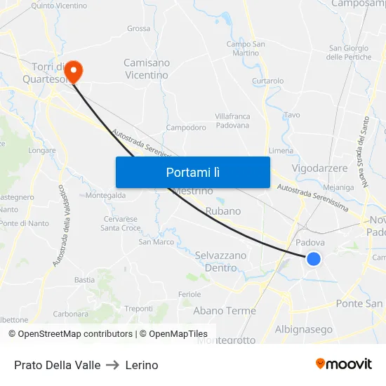 Prato Della Valle to Lerino map
