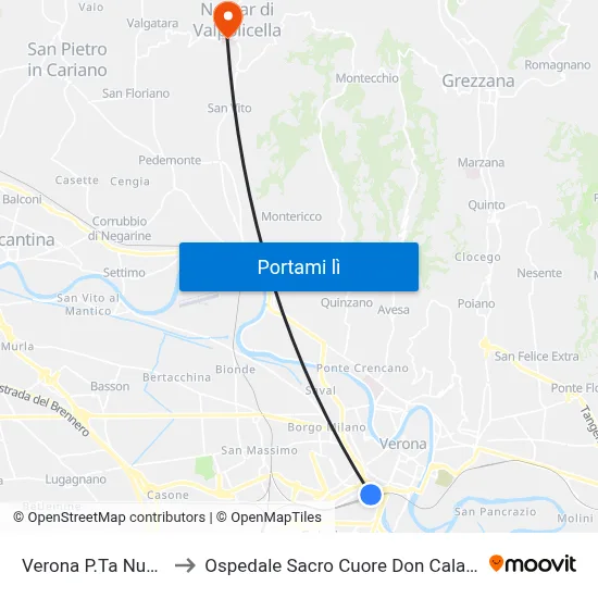Verona P.Ta Nuova to Ospedale Sacro Cuore Don Calabria map