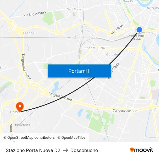 Stazione Porta Nuova D2 to Dossobuono map