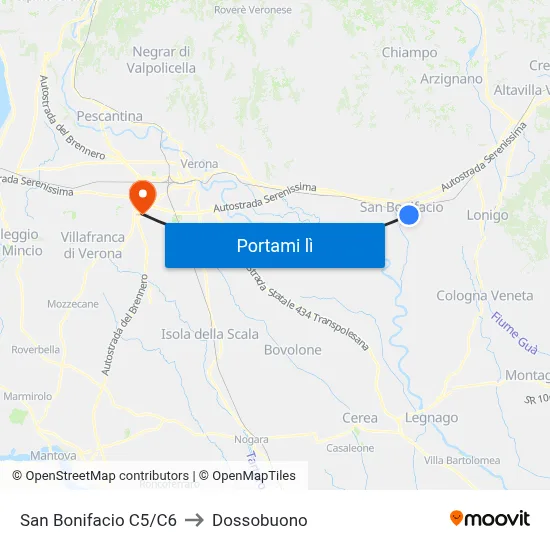 San Bonifacio C5/C6 to Dossobuono map