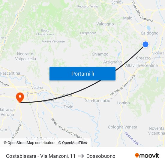 Costabissara - Via Manzoni, 11 to Dossobuono map