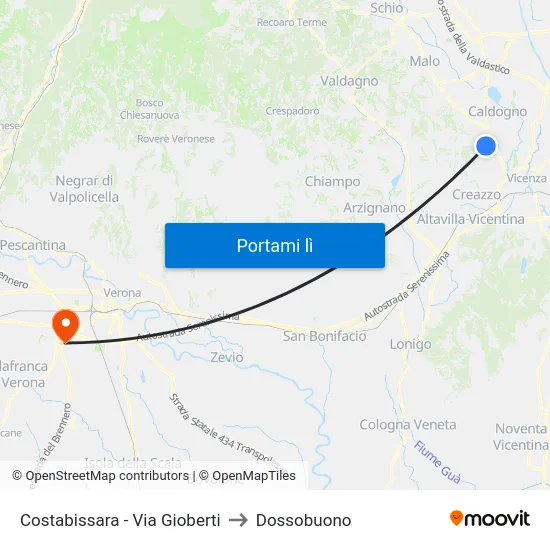 Costabissara - Via Gioberti to Dossobuono map