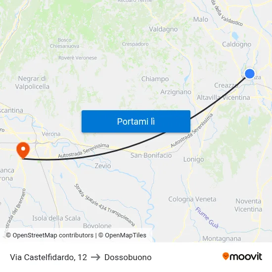 Via Castelfidardo, 12 to Dossobuono map