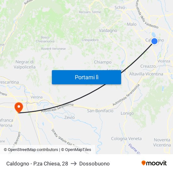 Caldogno - P.za Chiesa, 28 to Dossobuono map