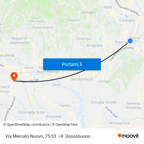 Via Mercato Nuovo, 75-53 to Dossobuono map