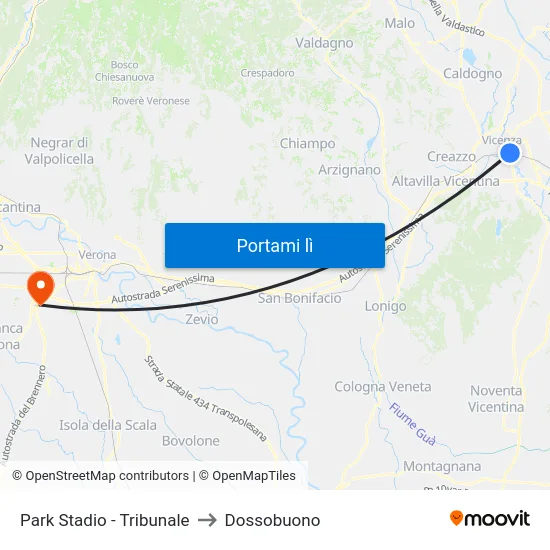 Park Stadio - Tribunale to Dossobuono map