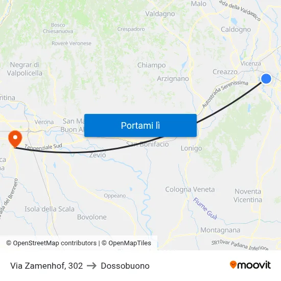 Via Zamenhof, 302 to Dossobuono map