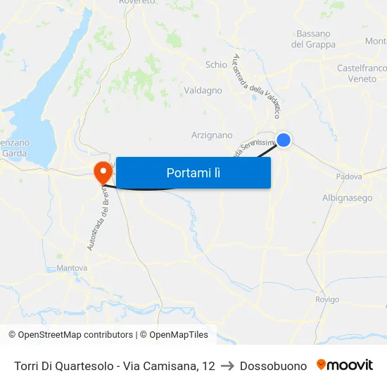 Torri Di Quartesolo - Via Camisana, 12 to Dossobuono map