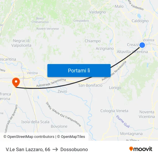 V.Le San Lazzaro, 66 to Dossobuono map