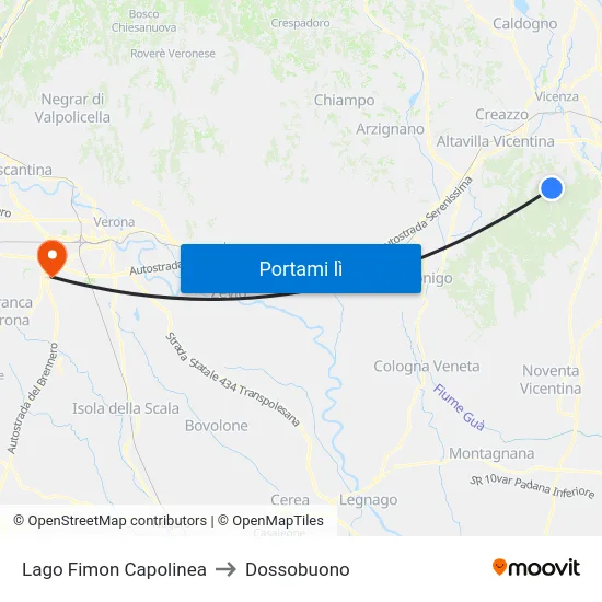 Lago Fimon Capolinea to Dossobuono map