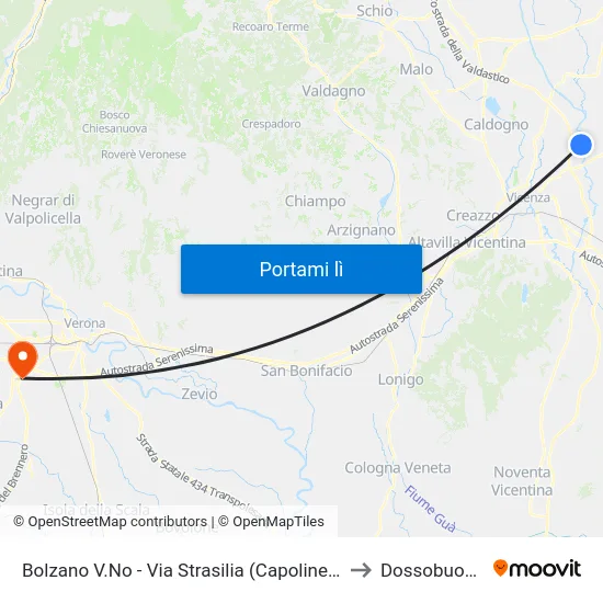 Bolzano V.No - Via Strasilia (Capolinea) to Dossobuono map