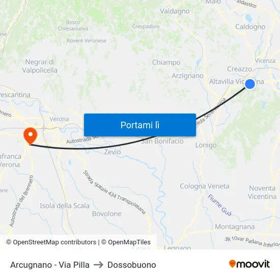 Arcugnano - Via Pilla to Dossobuono map