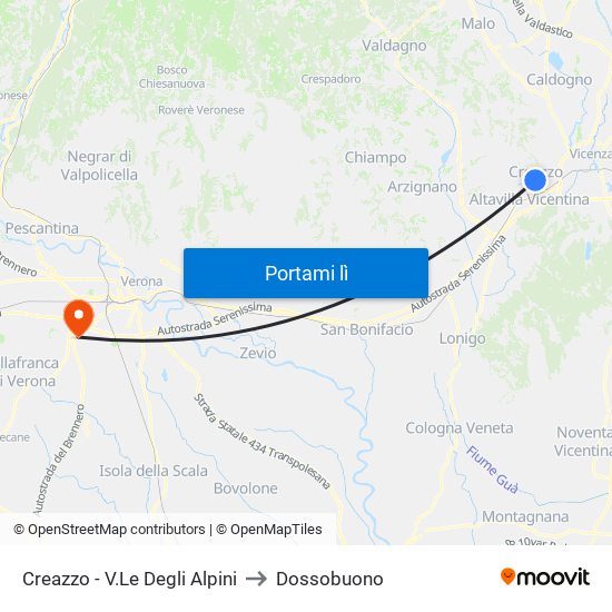 Creazzo - V.Le Degli Alpini to Dossobuono map