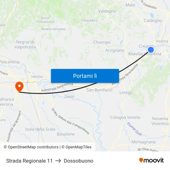 Strada Regionale 11 to Dossobuono map