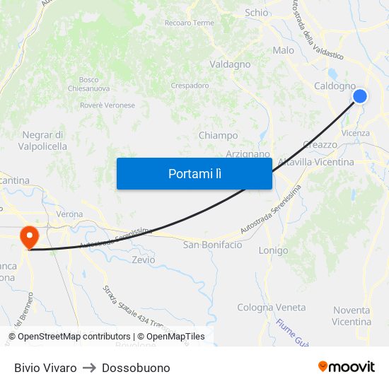 Bivio Vivaro to Dossobuono map