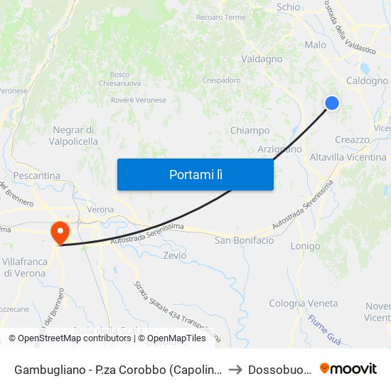 Gambugliano - P.za Corobbo (Capolinea) to Dossobuono map