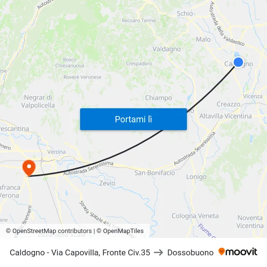 Caldogno - Via Capovilla, Fronte Civ.35 to Dossobuono map