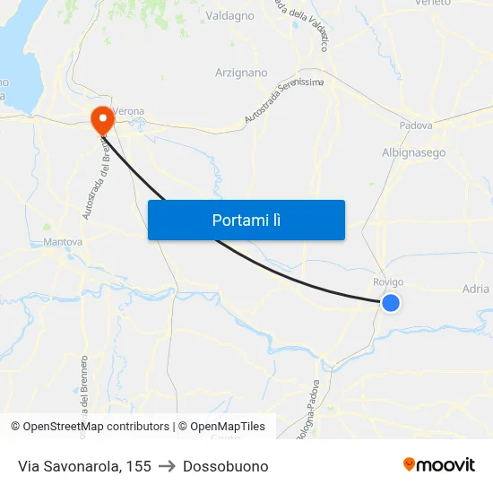 Via Savonarola, 155 to Dossobuono map