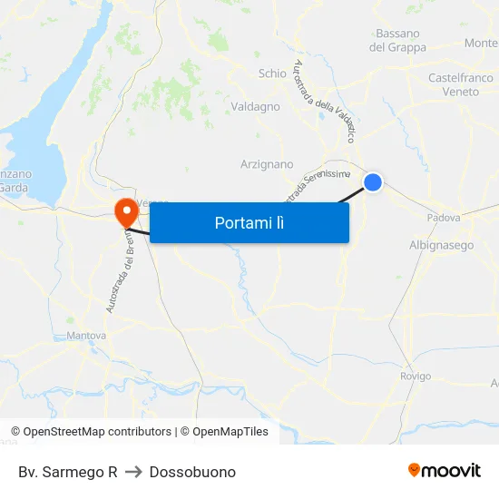 Bv. Sarmego R to Dossobuono map