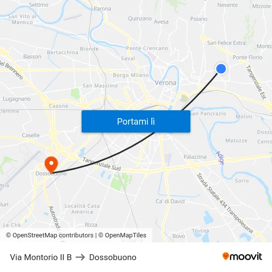 Via Montorio II B to Dossobuono map