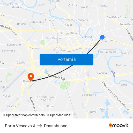 Porta Vescovo A to Dossobuono map