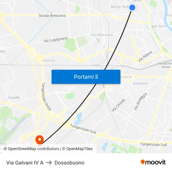 Via Galvani IV A to Dossobuono map