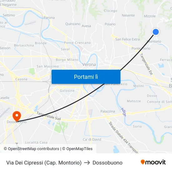 Via Dei Cipressi (Cap. Montorio) to Dossobuono map